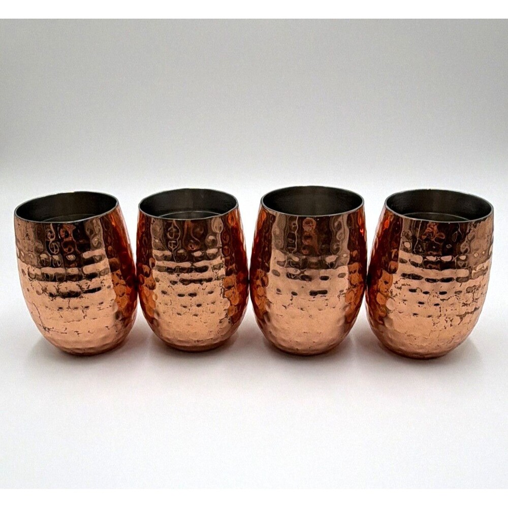 Hammered Copper Stainless Steel Lined Cocktail Tumblers Set of 4, Round